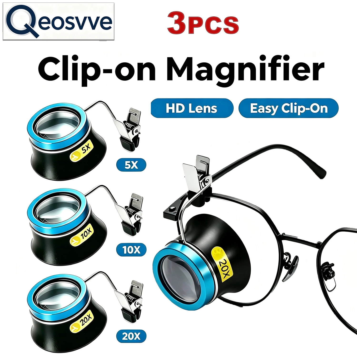 Clip-On Eyeglass Magnifier 5X 10X 20X Eye Loupe Magnifying Glass Portable Eyepiece Watchmakers Magnifier for Watch Repair