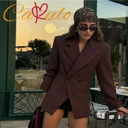 2025 Lady Autunno High Street Outwear Casual Marrone Risvolto con tasca Giacca Donna Moda Polsino Bottoni Manica lunga Blazer Cappotto