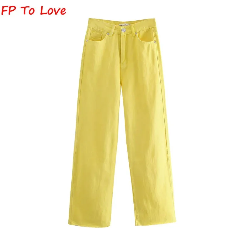 FP To Love Woman Vintage Wide Leg Pants Jeans Hot Pink Green Blue Yellow 2021 Autumn Spring Street New Arrivals Trousers