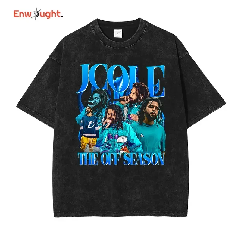 Jcole T Shirt Hip Hop Rapper Lamarr Cole Vintage Washed Tops Tees Oversized T-shirt Harajuku Old School Short Sleeve Men Cotton