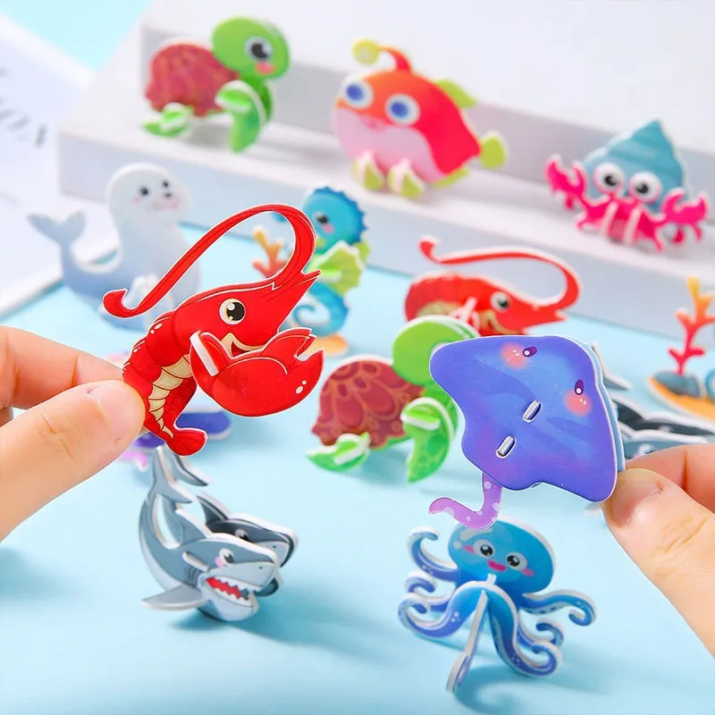 20pcs Cartoon Ocean Animals 3D Foam Puzzle Educational Toys Kids Birthday Party Favors Children\'s Prizes Gifts Goodie Bag Filler