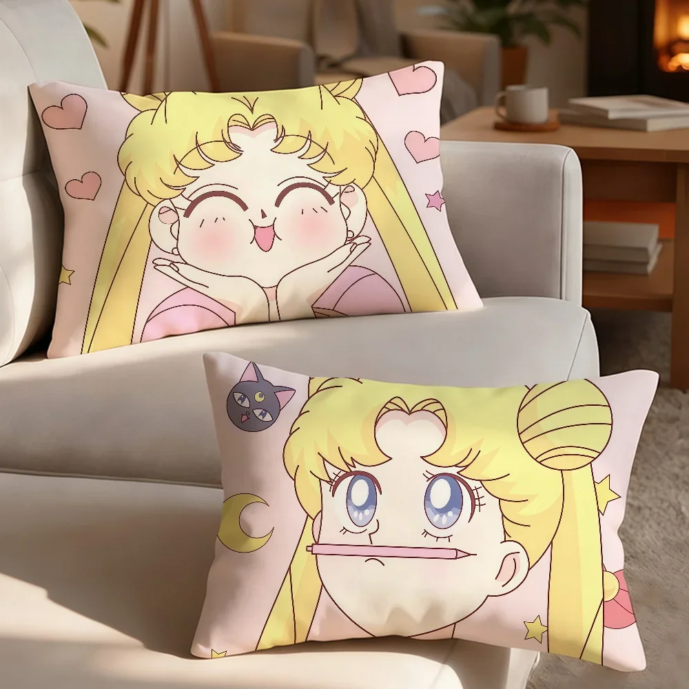 Cartoon S-Sailor Kawaii M-Moon-S cushion cover Breathable Washable Decor Shell Concealed Zipper Sofa Office Lumbar Decoration