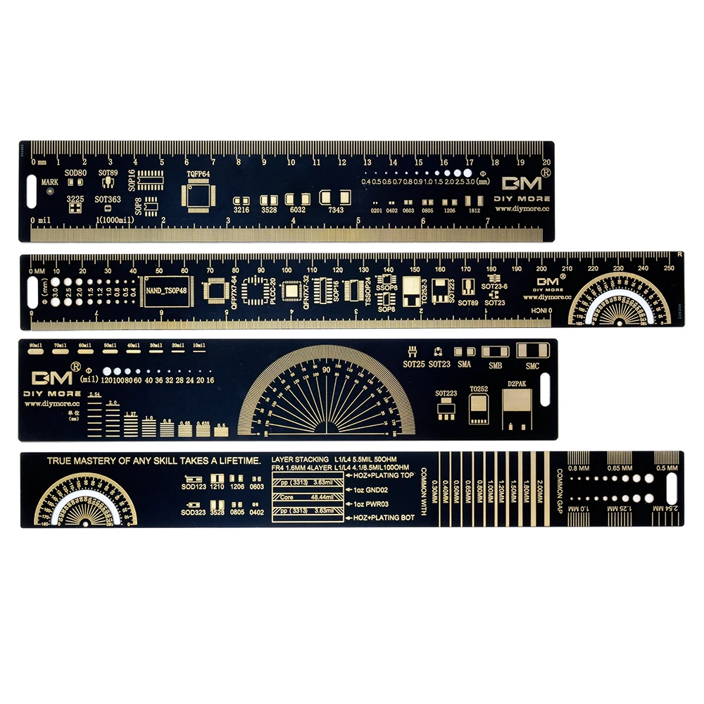 Régua pcb multifuncional, 3 tipos, 15cm, 20cm, 25cm, ferramenta de medição, resistor, capacitor, chip ic, diodo smd, transistor