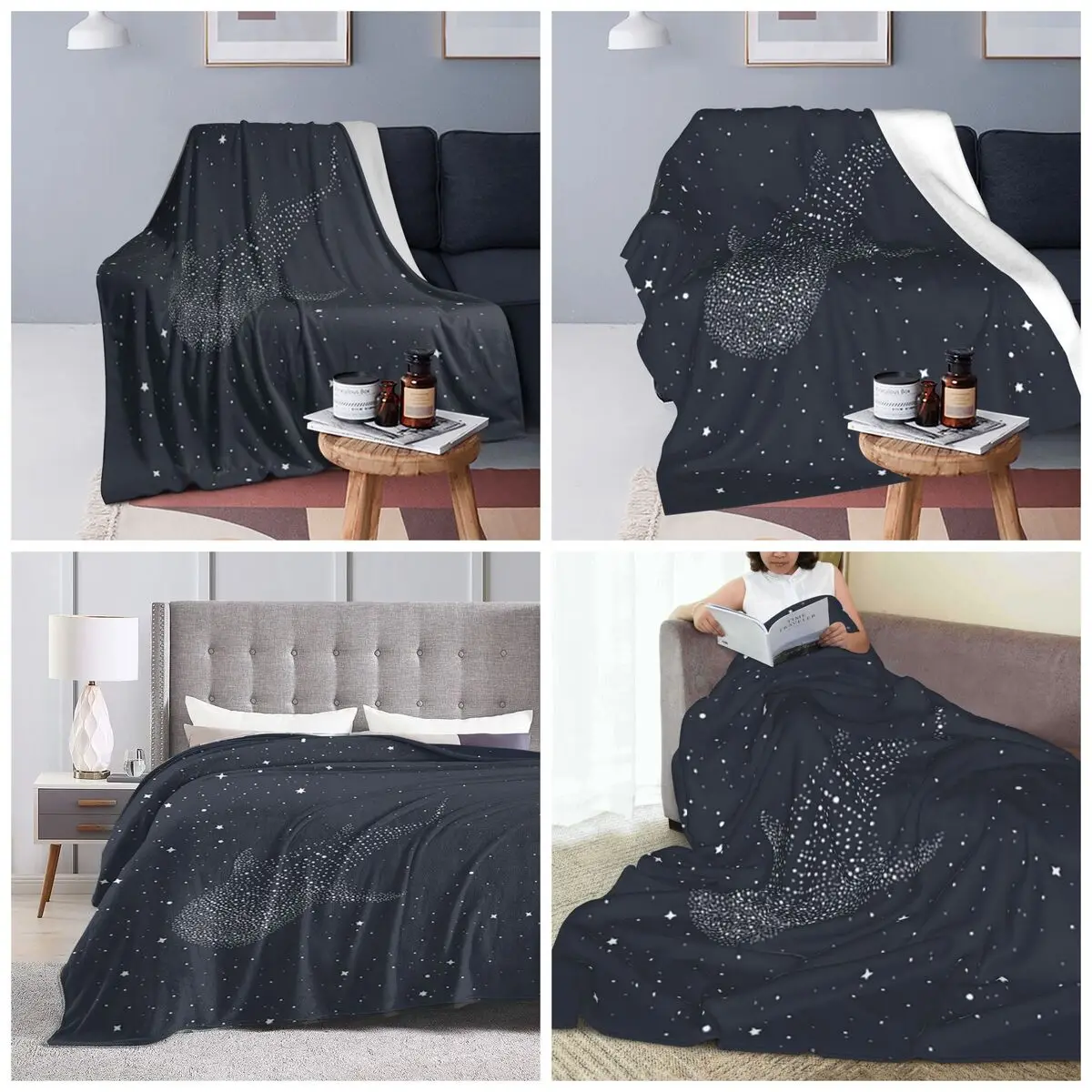 Cosmic Ocean Whale Shark Swimming Blankets Soft Warm Flannel Throw Blanket Bedding for Bed Travel Home Sofa