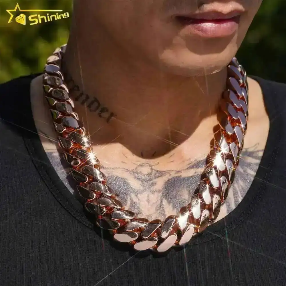 

Factory Price Custom 22mm Gold Miami Cuban Link 999 Silver 14k Gold Plated Iced Out Hip Hop Moissanite Lock Cuban Link Chain