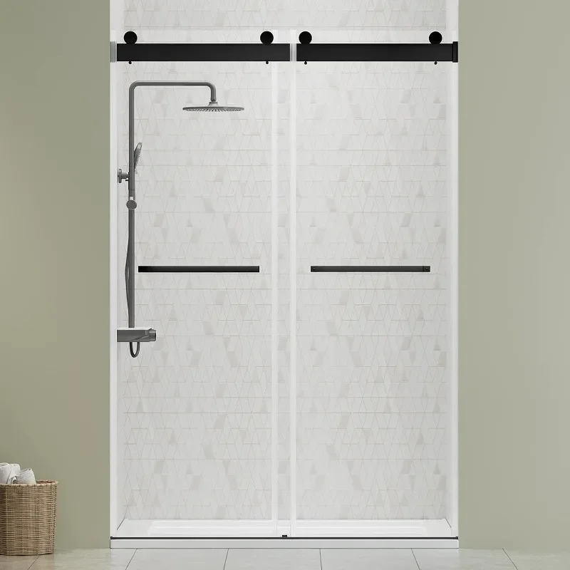 DELAVIN Frameless shower door, double sliding shower door clear tempered glass, silent and shatterproof shower door