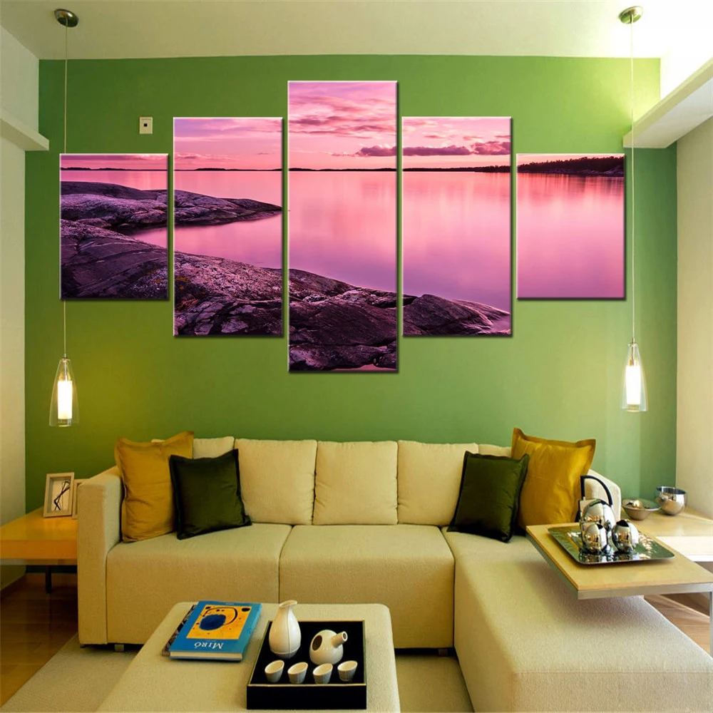 5 Pieces Canvas Wall Arts Landscape Poster Paitning Nature Sunset Scenery Wallpaper Modern Interior Home Decor Picture Printing