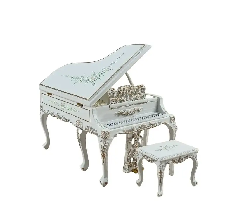 

Bespaq Miniature model gift Dollhouse 1:12 Scale musical instrument hand painted White Piano and Stool 2 pcs Set