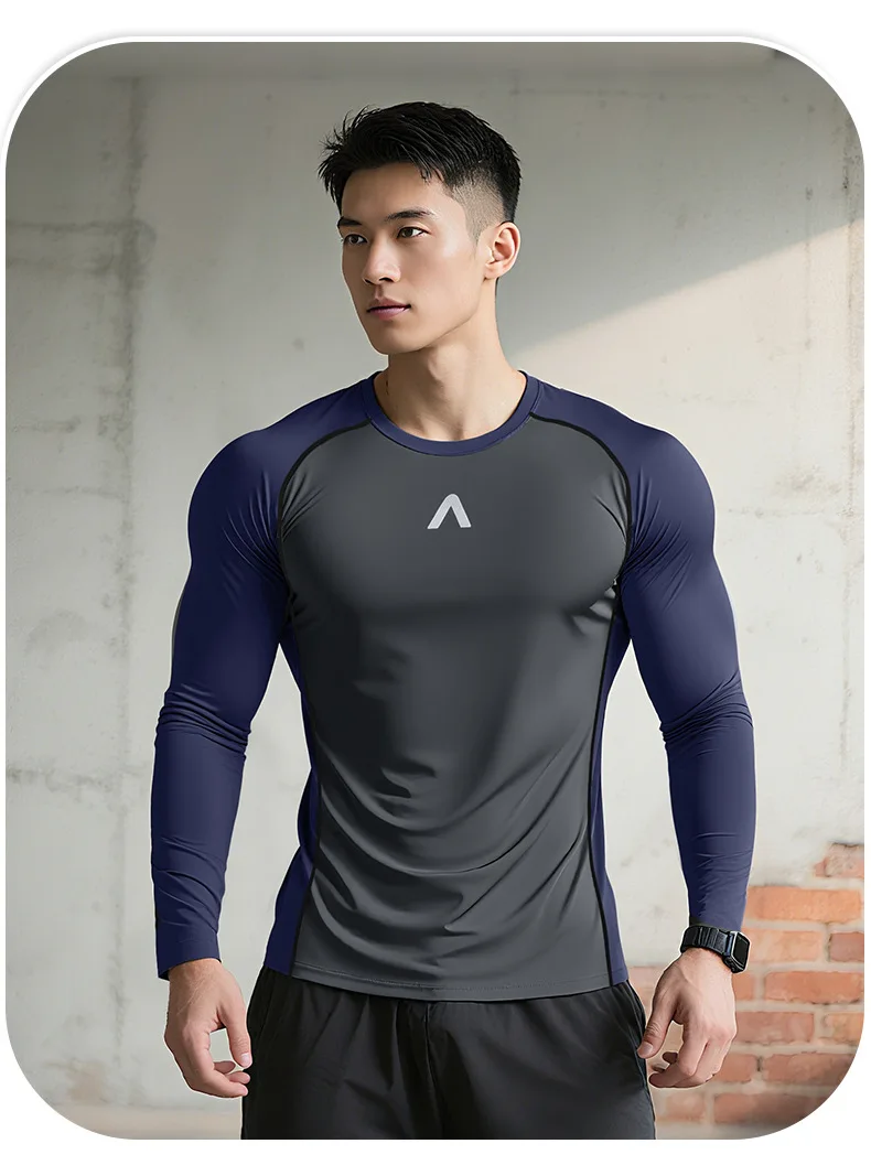 Spring Men Bodybuilding Sports T-Shirt Quick Dry Running Shirt Long Sleeve Compression Top Gym T Shirt Men Fitness Tight Rashgad image 5
