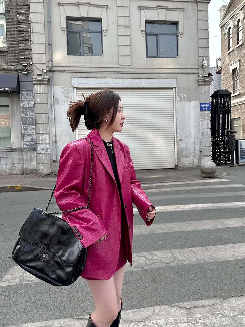 Cool Street Sle Giacca in pelle PU colorata con motivo coccodrillo Fire Dragon Fruit per le donne Primavera 2023 Pendolarismo Faion