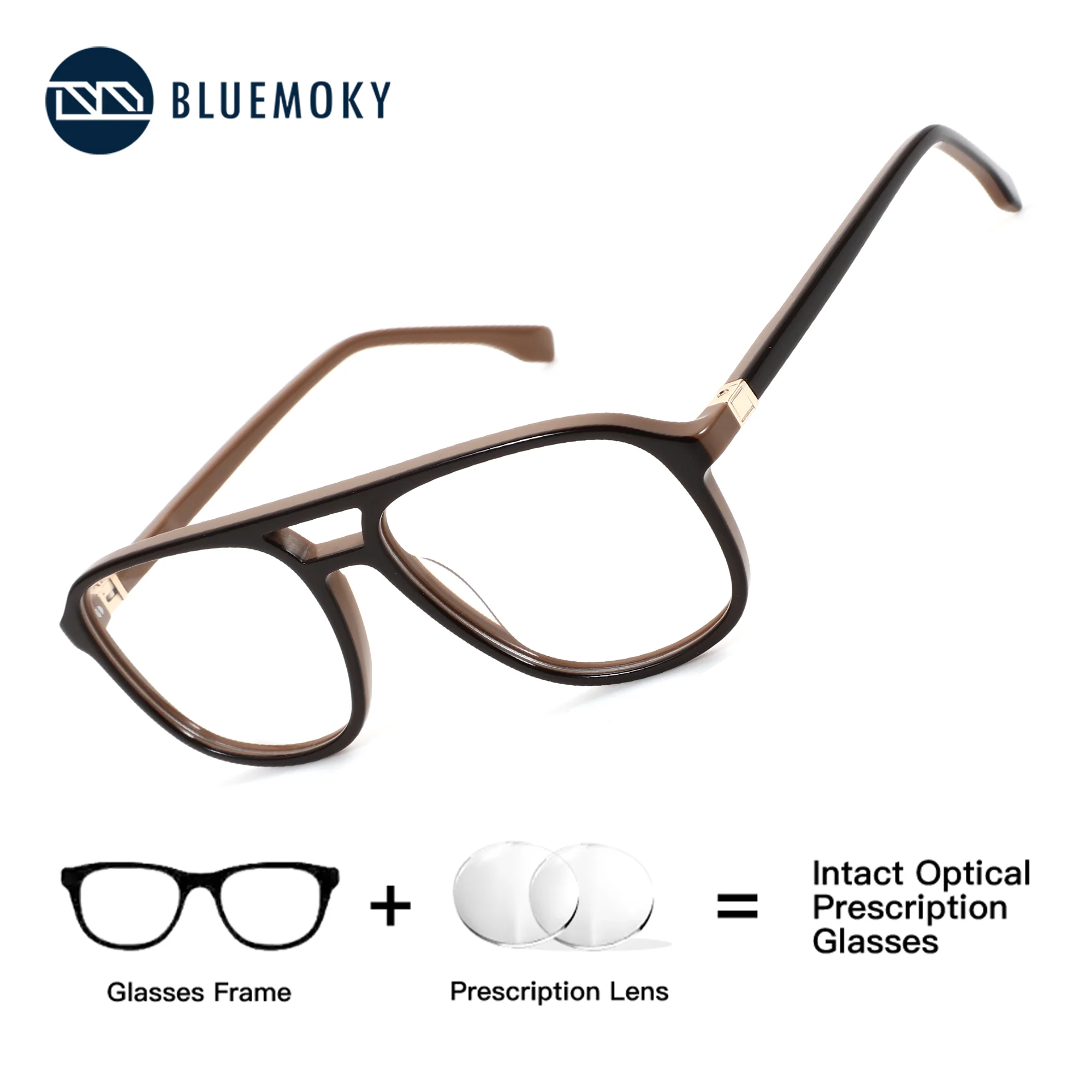 

BLUEMOKY (XL Size) Acetate Pilot Medical Prescription Glasses Men Anti Blue Light Optical Glasses With Recipe Progressive Myopia