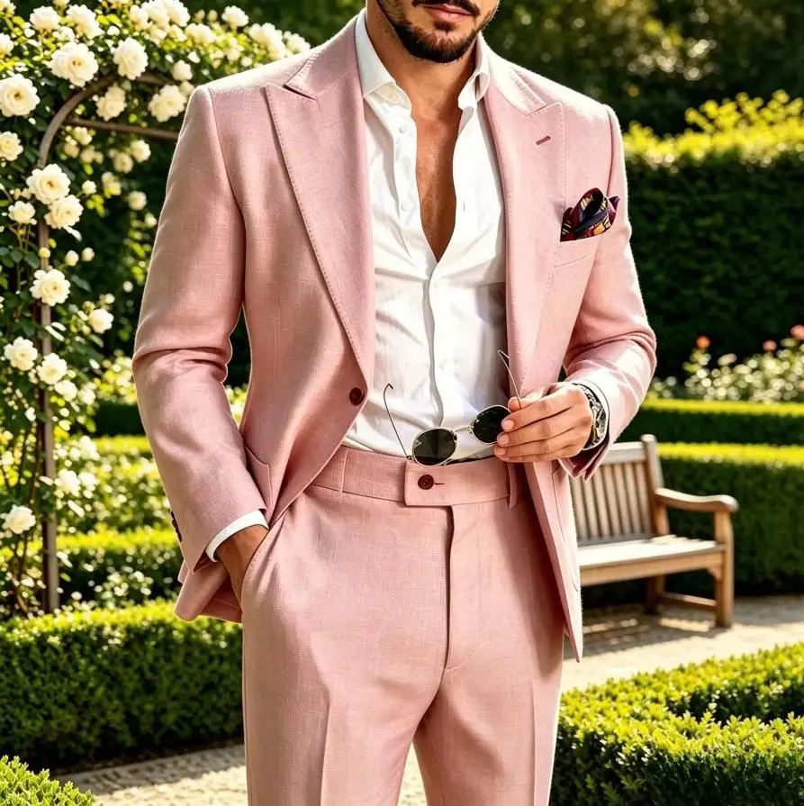 

Linen Men Suit Sage Lightweight Summer Casual Green 2 Piece Set Beach Wedding Groom Suits Outdoor Men Fashion Suit 2026