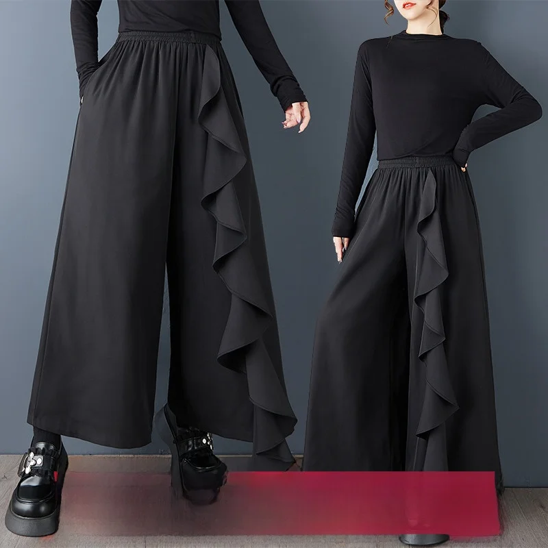 Pantalones informales k Sle, pantalones holgados de pierna ancha con diseño de retales, primavera y otoño, nuevos pantalones versátiles adelgazantes Sle Faion para mujer