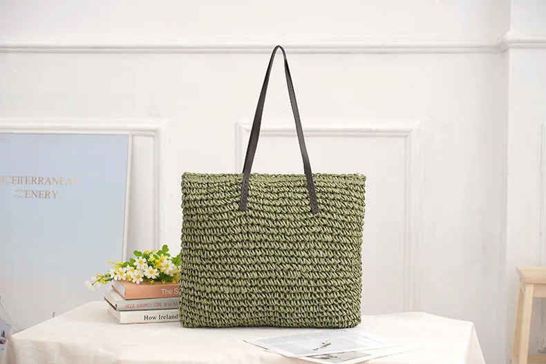 Große Kapazität Papier-Gras-Stroh Gewebte Körbe Quadratische Damen-Handtasche Mehrfarbige Umhängetasche für Frauen – Detail 20