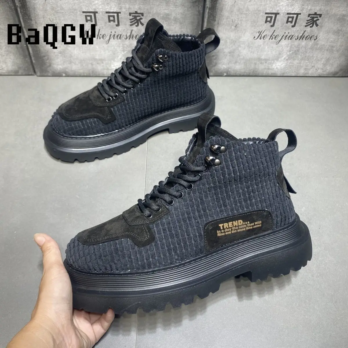 

2026 Waffle Corduroy High-Top Chunky Platform Lug Sole Lace-Up Work Boots Casual Ankle Footwear Winter Outdoor Fashion