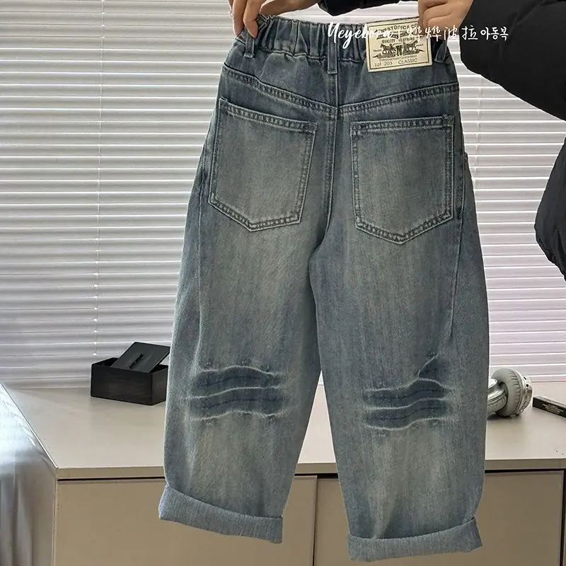 Teen Boys Jeans Pants Spring Autumn New Fashion Kids Casual Trousers Girls Loose Long Pants Children Clothing