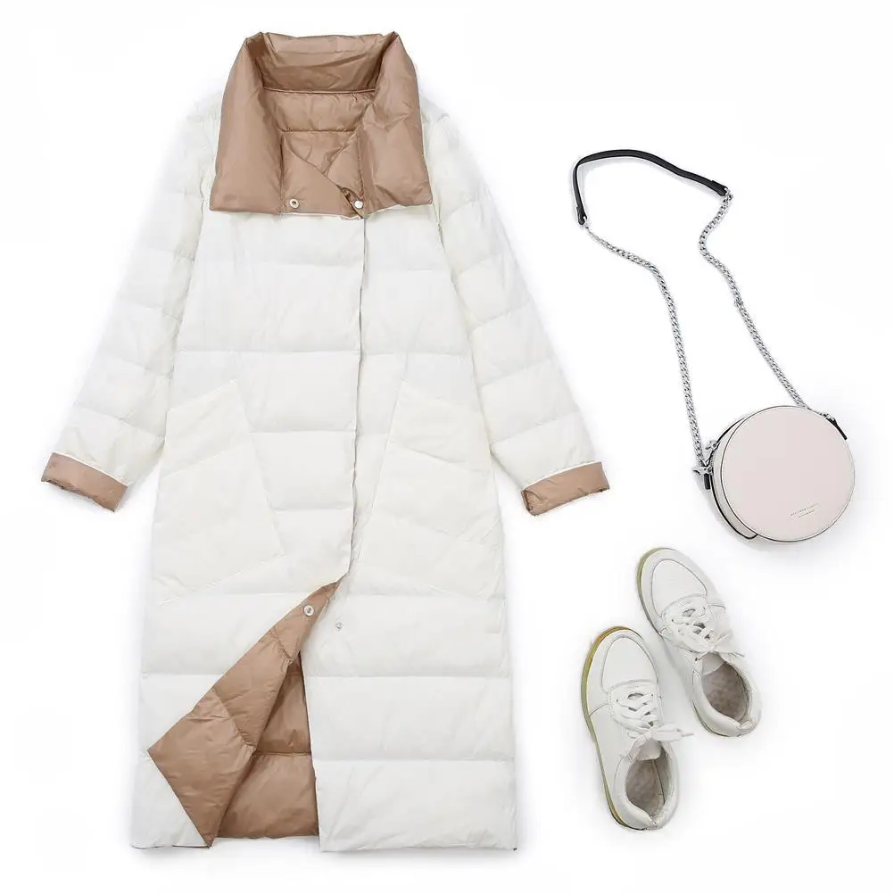 ملابس مزدوجة الجوانب خفيفة الوزن وطويلة بيضاء Du down Jaet ملابس خارجية نسائية CleanFit Sle Faionable للسيدات #1