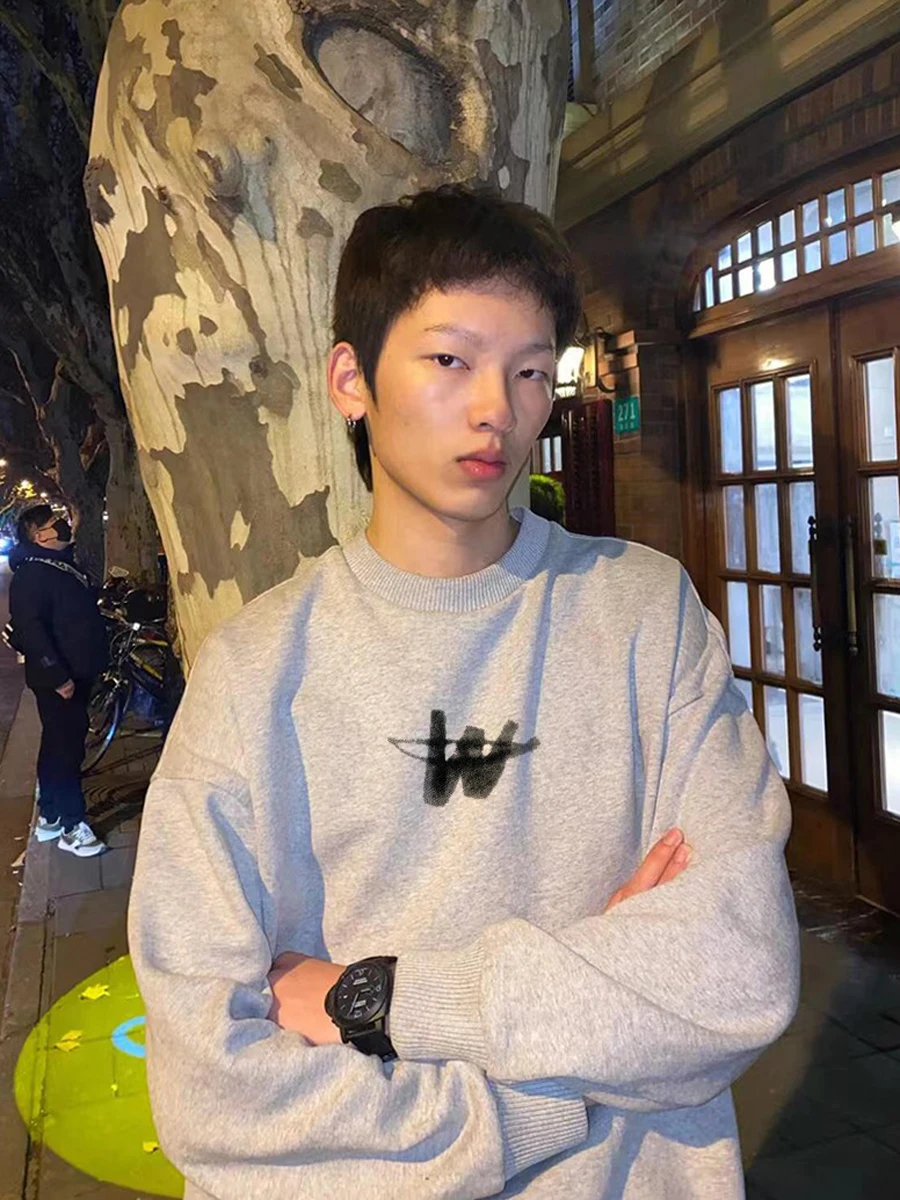 

American Sle Oversized Fce Lined round Ne Hoodl Sweatirt for Couples Autumn Winter Warm Comfortable ex Long S...