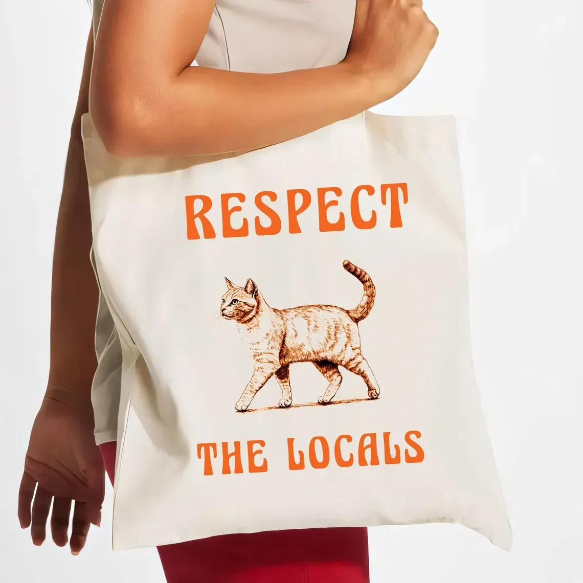 

Respect The Locals Funny Cat Tote Bag Bolso De Compras De Gato Divertido Loco Bolso De Compras De Lona Cat Ladyregalo Para