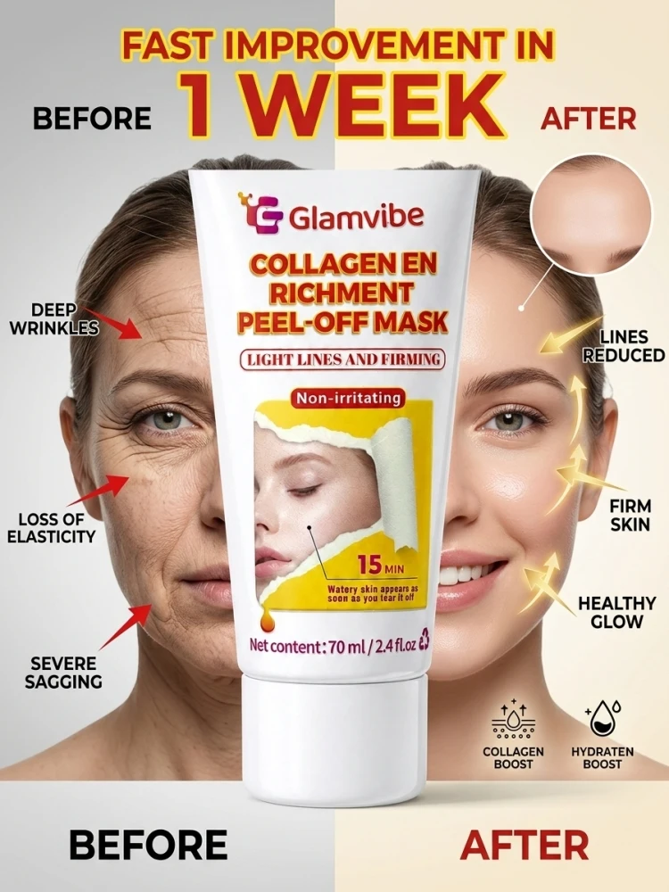 Facial Collagen Enrichment Peel Off Mask, Gentle Skin Cleansing Mask, Hydrating for Dry Skin, Refine Rough Skin Look, Easy to Use Home Beauty Mask