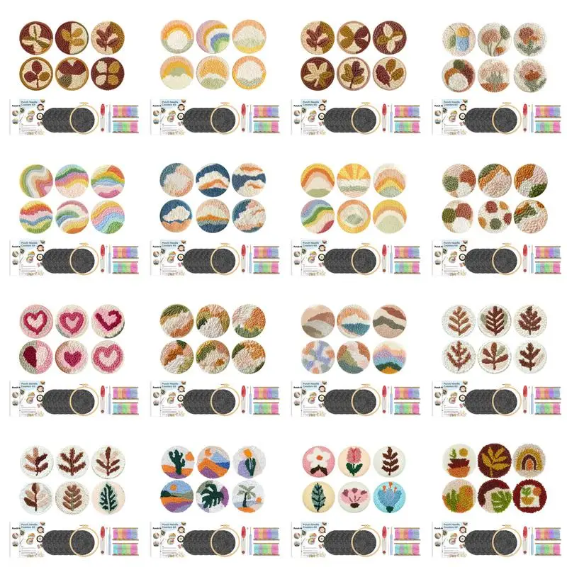 

CHENISTORY 6PCS Leaf scenery Pattern Embroidery Kit Punch Needle Coaster Set For Beginner Art Craft Punch Needle Supplies Tufted