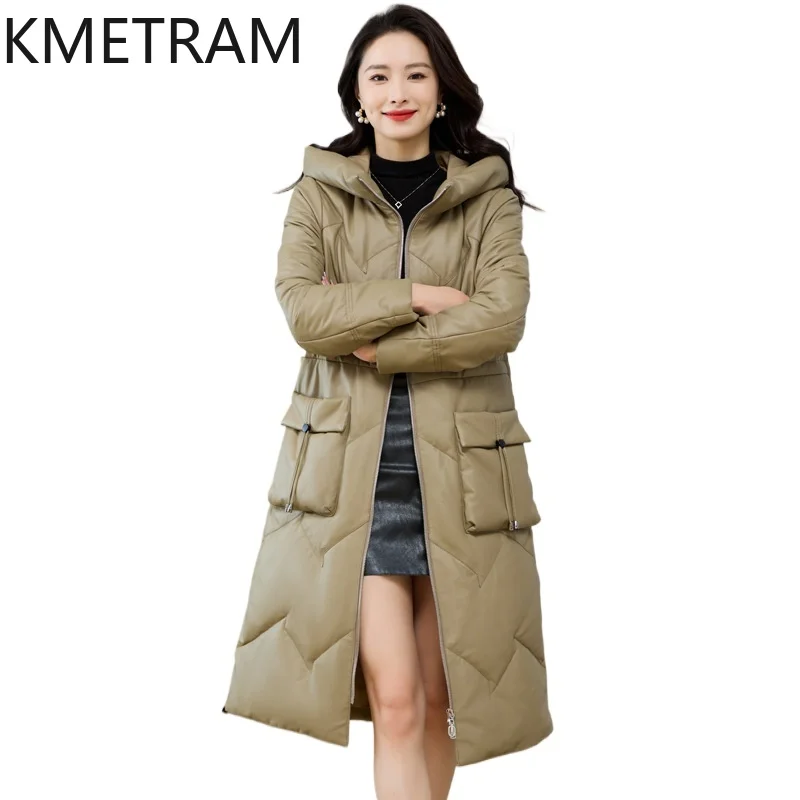 Natural Sheepskin Puffer Jacket Women Fashion Long Down Coats with Hood Winter Clothes 2024 New in Outerwears Пуховик Женский