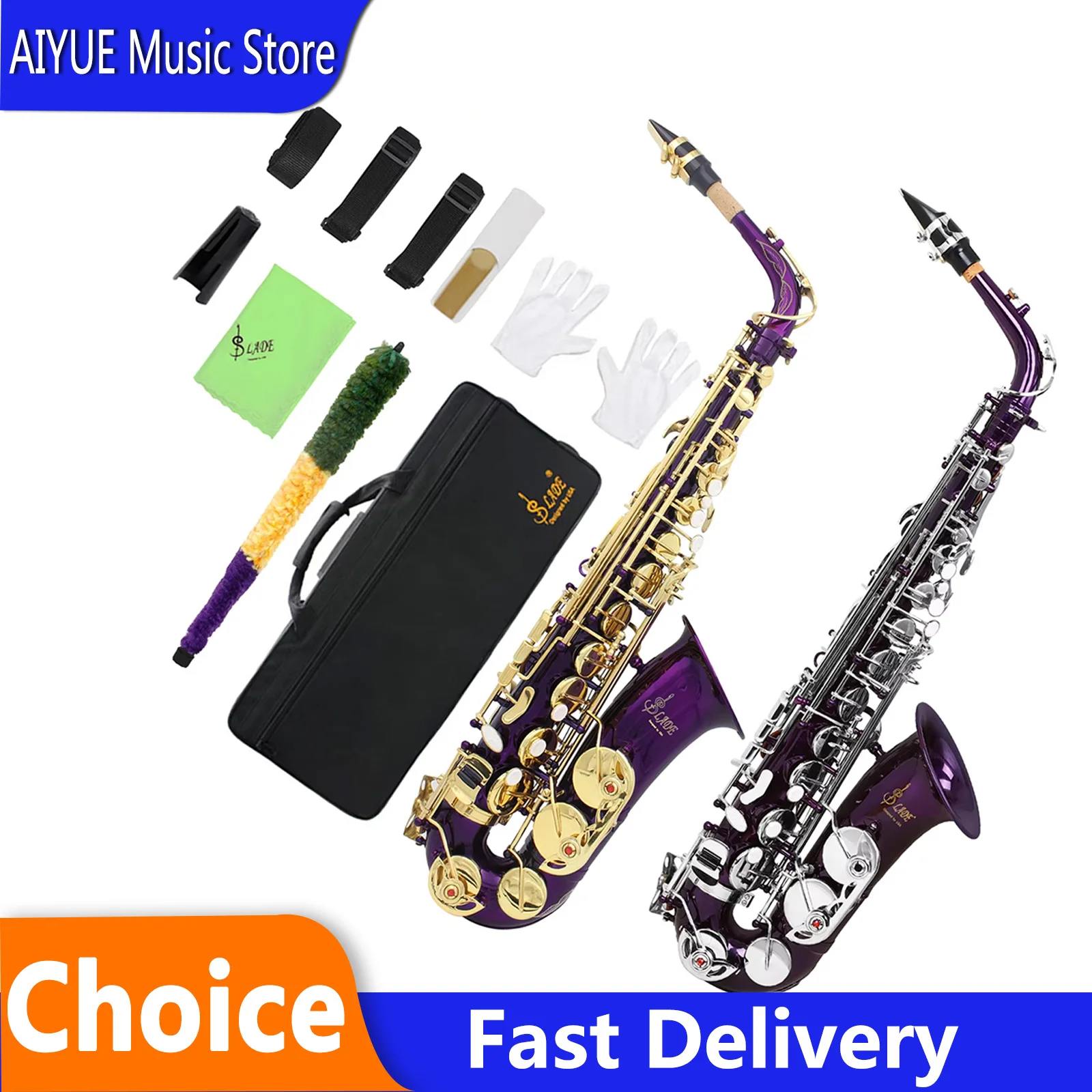 

SLADE Alto Saxophone Eb Brass Body White Shell Keys Purple Saxophone Professional Sax Woodwind Music Instrument With Accessories