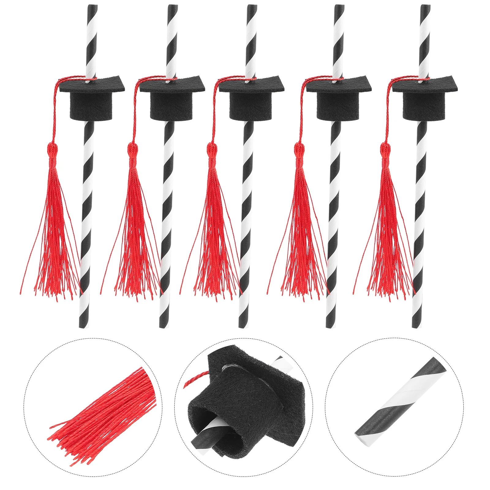

12Pcs Graduation Cap Drinking Straws Long Decorative Straw Graduation Season Party Supplies Red Heart Confetti