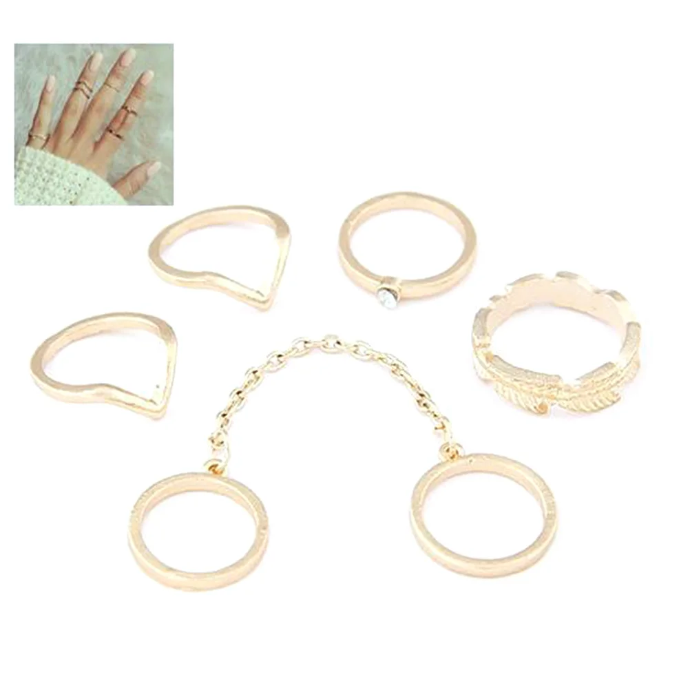 

6pcs Shiny Punk Style Gold Band Finger Joint Knuckle Rings Charm Leaf Ring Set For Women Trendy Dainty Jewelry Unique