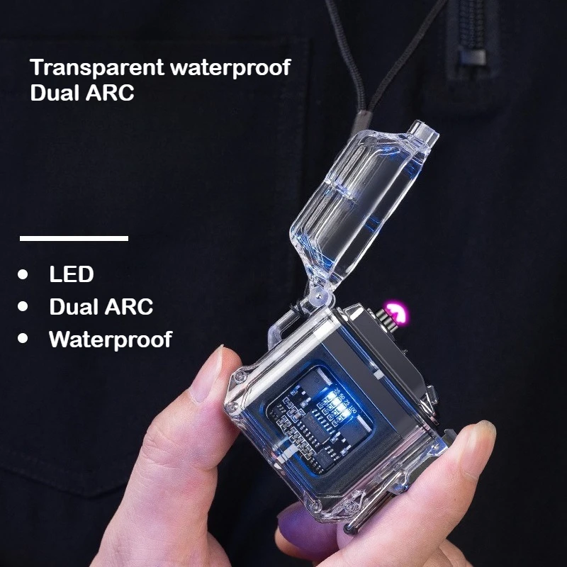 

IP56 Waterproof Transparent Shell Double Arc USB Electronic Lighter Type-C Fast Charge COB Lighting Plasma Lighter Smoking Gifts