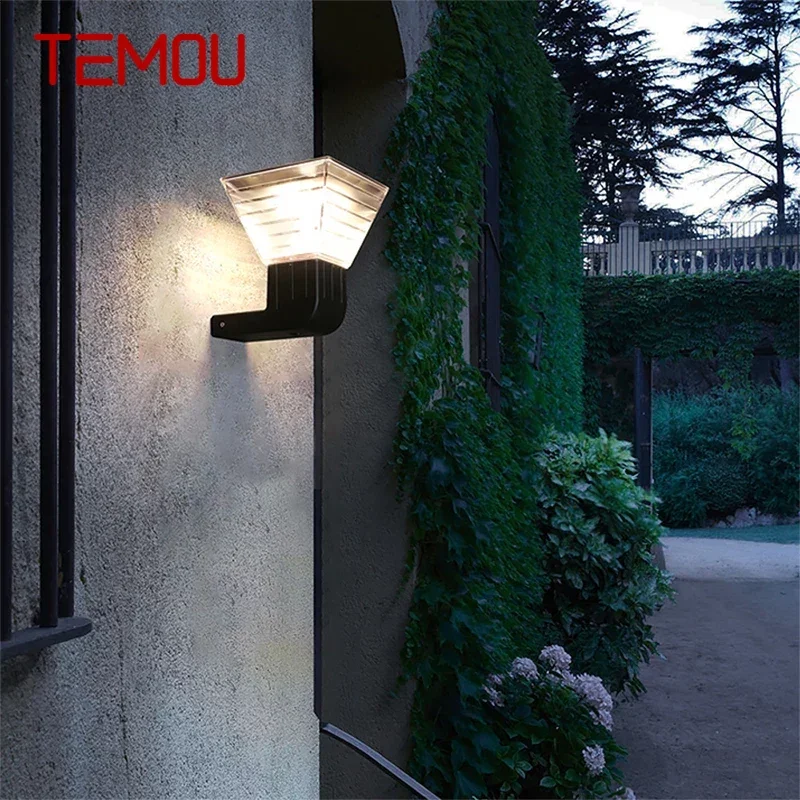 TEMOU Contemporary Solar Outdoor Wall Lamps Simplicity Waterproof Creative Balcony Hallway Courtyard Villa Gate Hotel