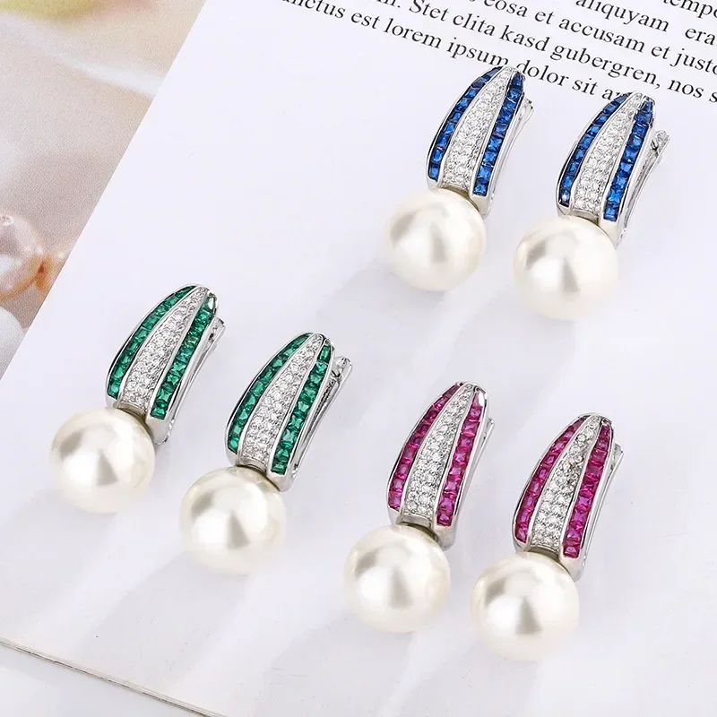 

Elegant Multicolor Crystal White Pearl Drop Earrings Women Trendy Statement Jewelry Perfect for Wedding Party Dress Accessories