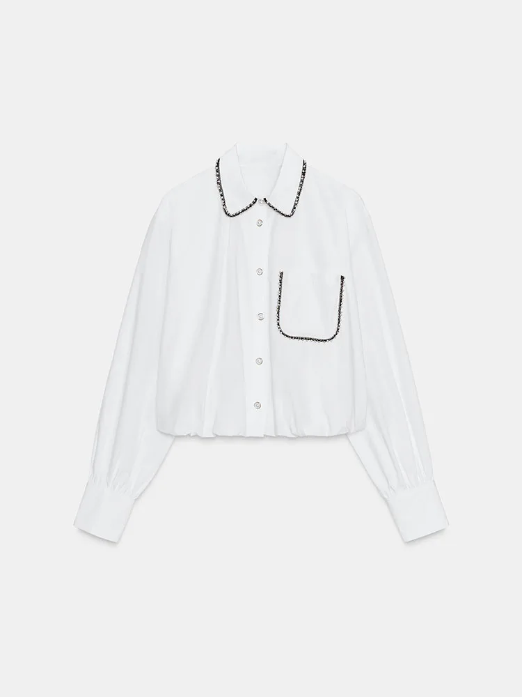 เสื้อผ้าผู้หญิงฤดูหนาวปี 2025 แขนยาว ปกพับประดับลูกปัด ผ้าไหมทรงพอง สไตล์หรูหรา ทันสมัย แบบดั้งเดิมของจีน...