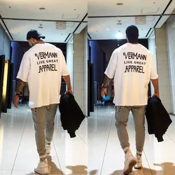New Korean Version Short-sleeved Sports Loose Round Neck Printed Breathable Sports Men's Pure Cotton T-shirt Fitness Casual Wear