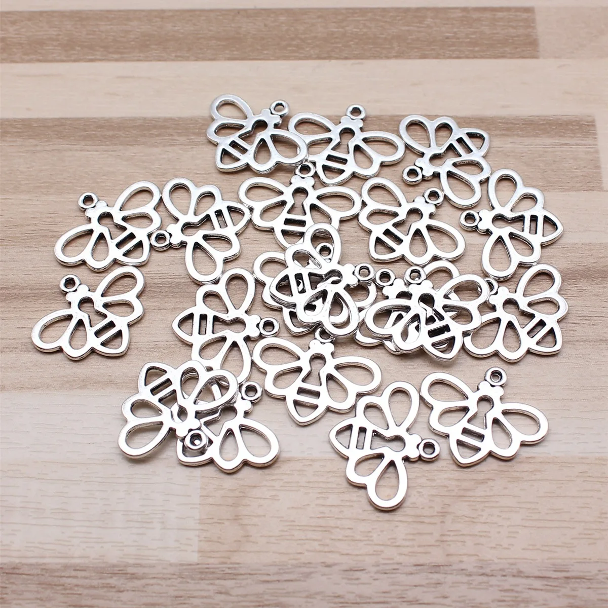 IFOCUS 20pcs/Lot Openwork Abstract Sketch Bee Charms For DIY Jewelry Making Zinc Alloy 17x21mm/0.67x0.83inch