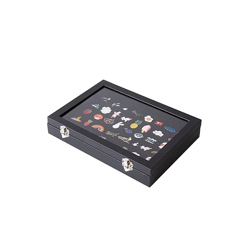 

Bar Badge Storage Box Transparent Dust-proof Chest Pin Box Medal Display Stand Pu Leather Jewelry Medal Collection Display Frame