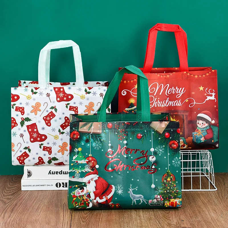 

Christmas Non-Woven Fabric Tote Bags Waterproof Candy Gift Bag Santa Claus Gingerbread Man Packing Bags Happy Year Party Favors