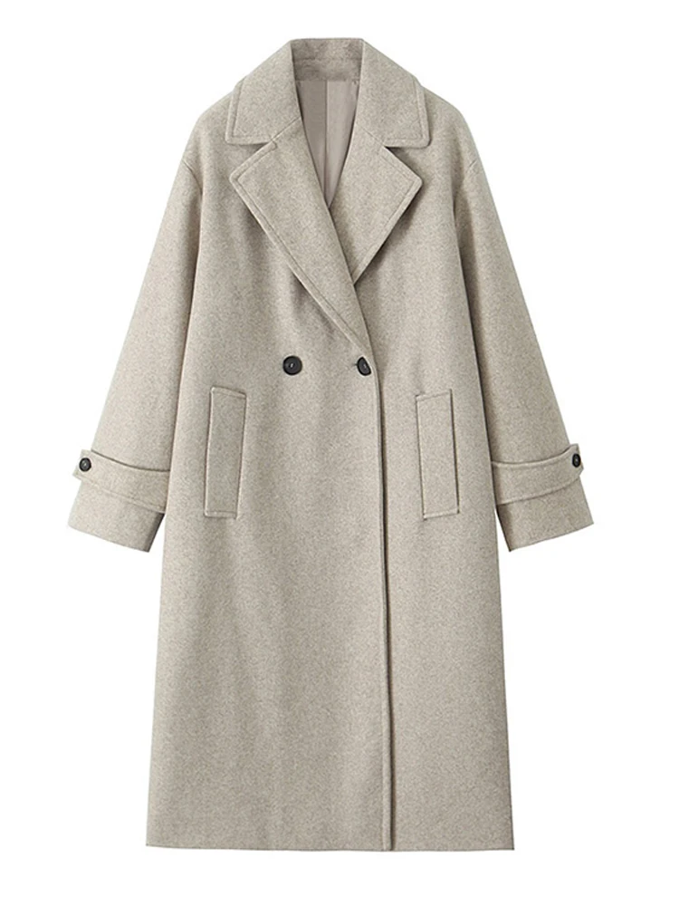 

Winter Warm Solid Color Long Women's Coat Casual Loose Fit with Turndown Collar Vintage Fashion Outerwear for Ladies