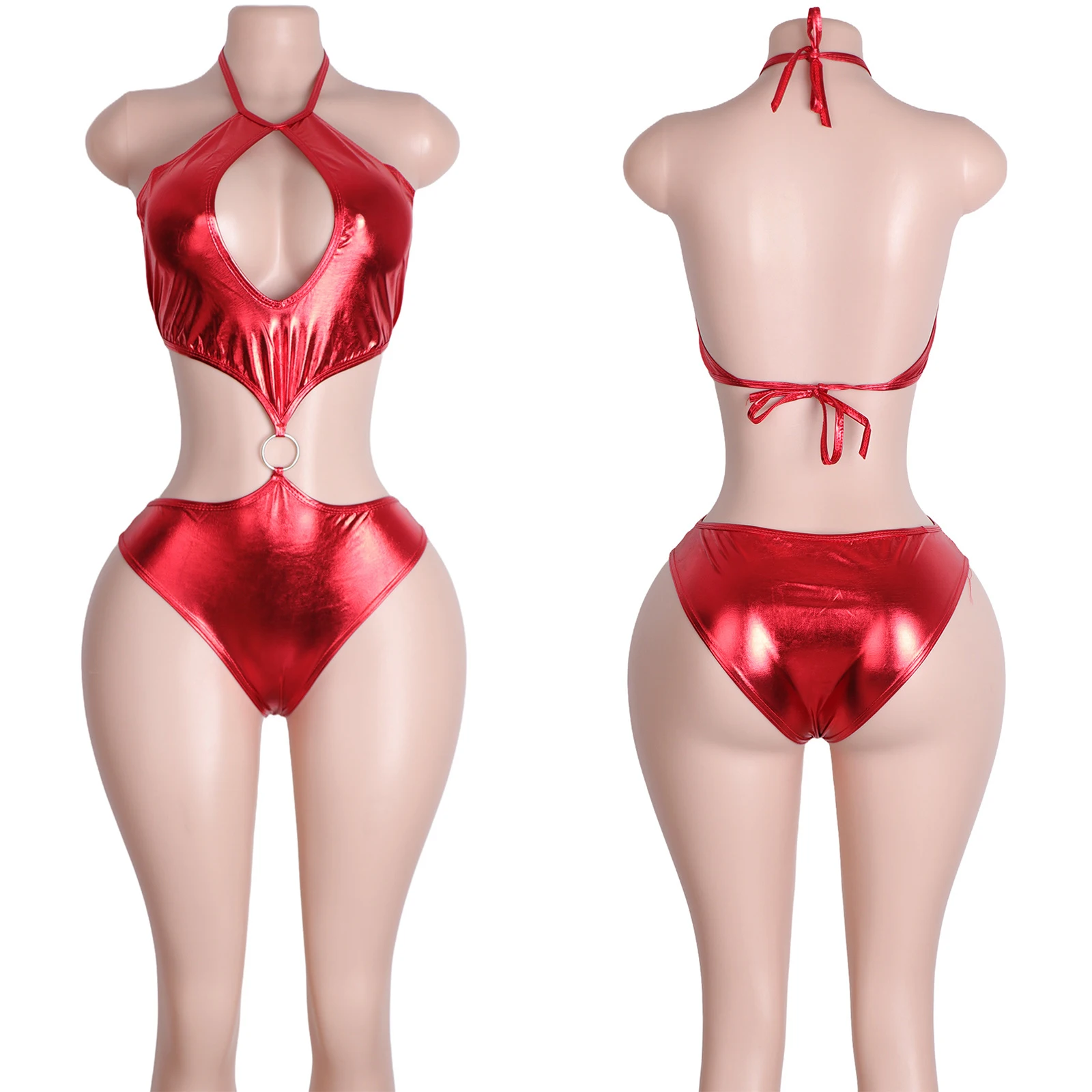 2ピース パテントレザー Tバック メタル ストリッパー 衣装 エキゾチック ダンスウェア パフォーマンス クラブウェア ラインストーン ボディスーツ フェスティバル コスチューム