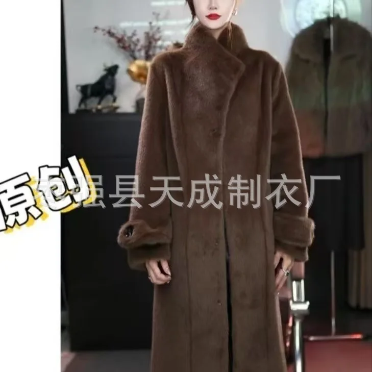 Faux Fur Long Coats Women Jackets Stand Collar Coat Thick Warm Y2k Streetwear Jacket Work Casual Outerwear Autumn Winter