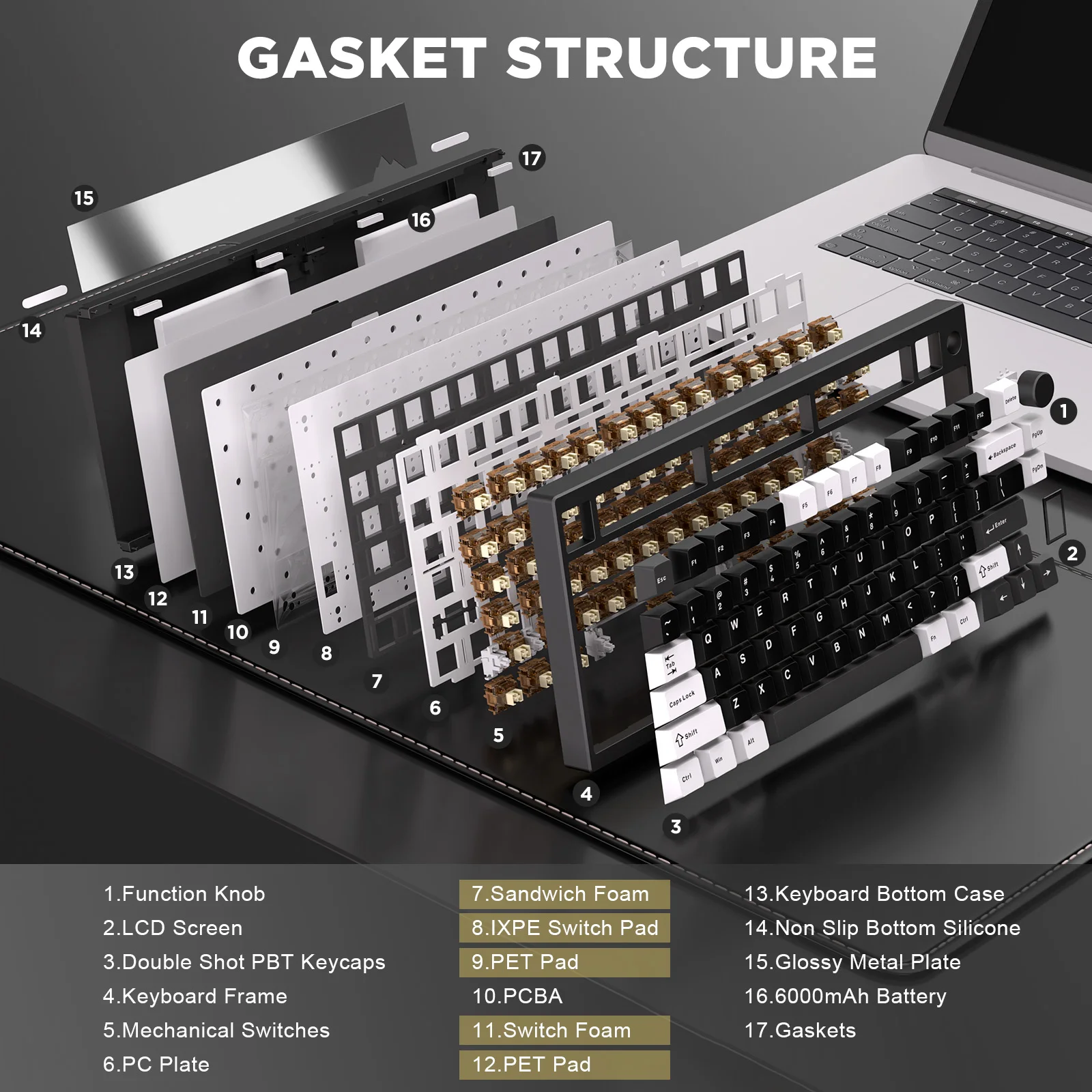 YUNZII AL80 Black Mechanical Keyboard, Hot Swap Wireless QMK/VIA Aluminum Gaming Keyboard with Smart LCD Display&Functional Knob
