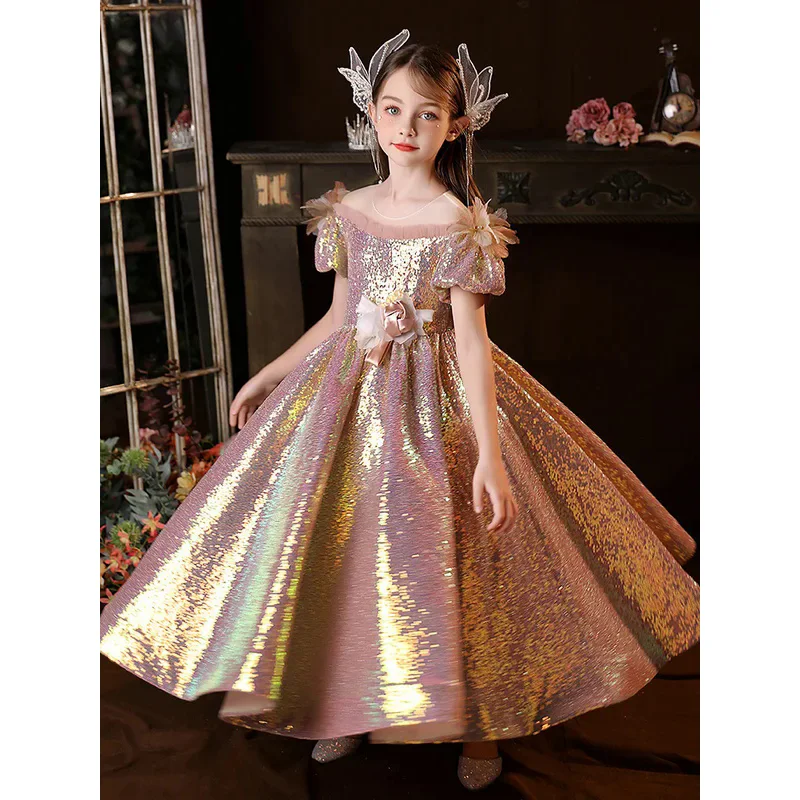 

New elegant wedding kids formal occasion dress for little girls luxury long evening gowns children pageant party maxi dresses