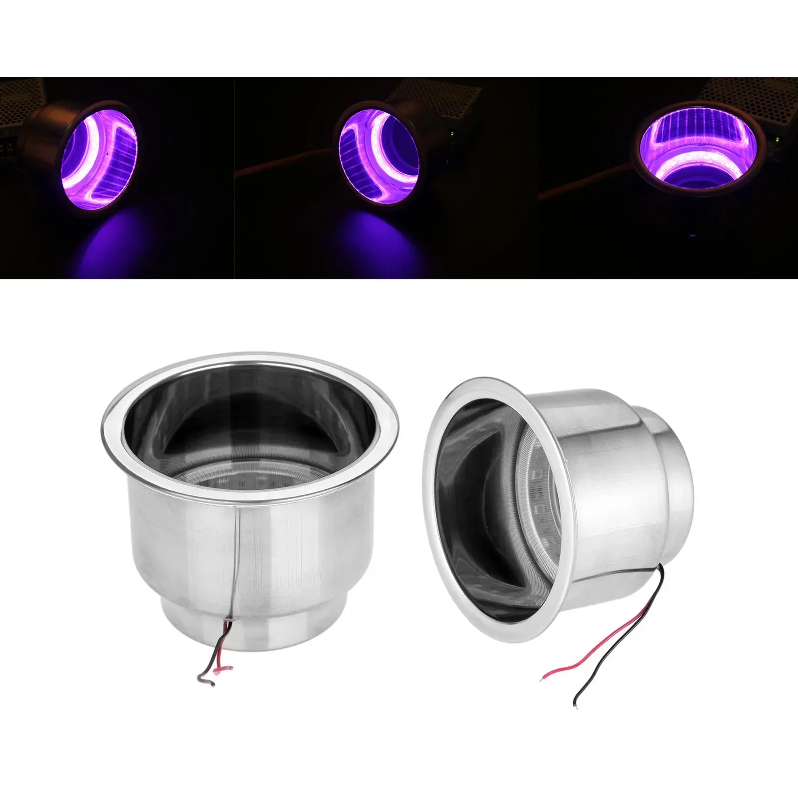 2 Stücke 12 V 16 LED Lila Licht Einbau Edelstahl Tasse Getränkehalter Silber Tasse Für Marine Boot Auto Lkw Camper Zubehör