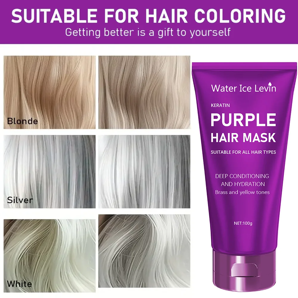 Water Ice Levin Purple Repair Hair Mask Keratin Deep Nourishing Dry Frizzy Damaged Treatment Collagen 5 Second Soft Shiny Care