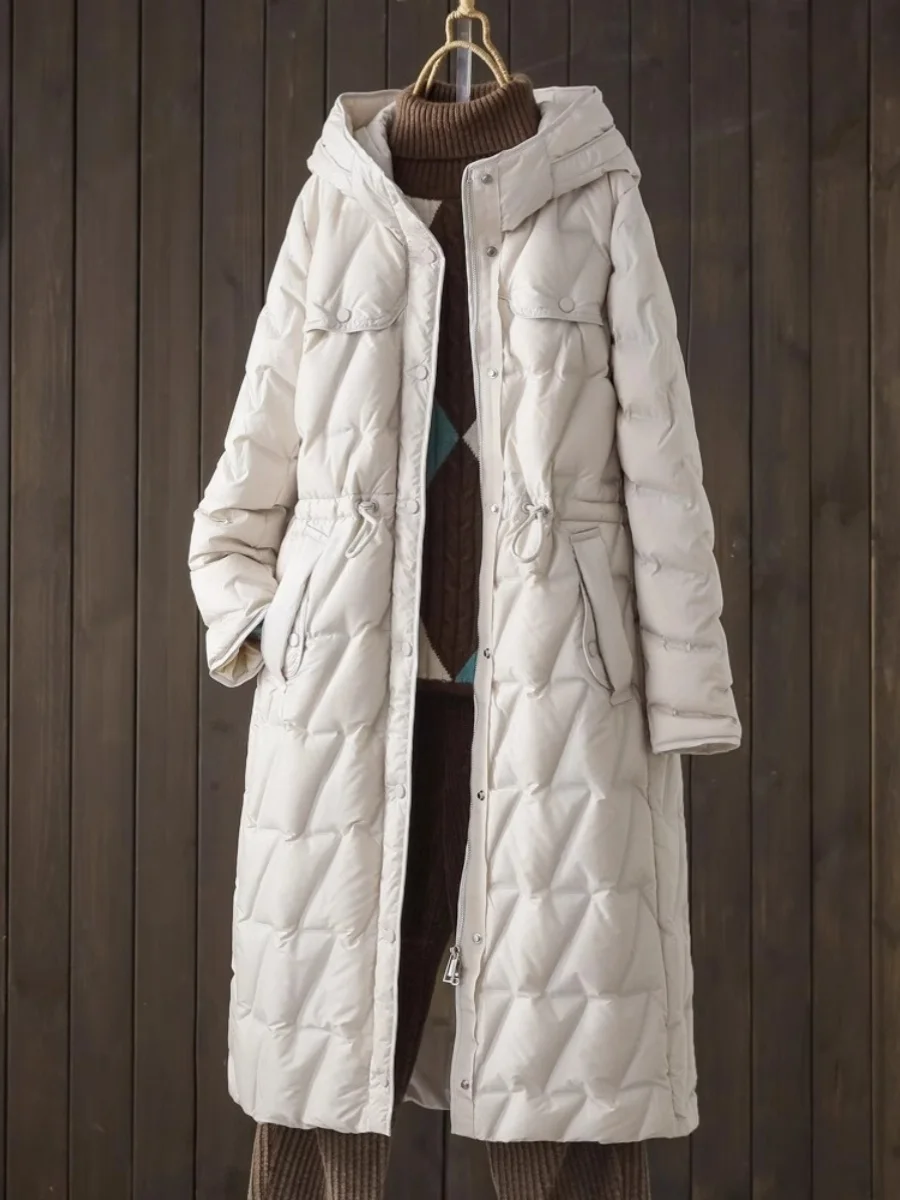 

Long Women's down Jaet 90 White Du Feather Warm Slim Fit Faionable Winter Outerwear Thiened Commute Sle Zipper Closure