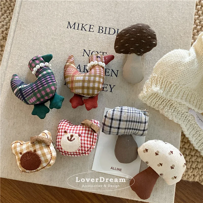 Dual Use Brooch and Duckbill Clip High Shine Pearl Plaid Duck Mushroom Cute Sweet Versatile for Women Premium