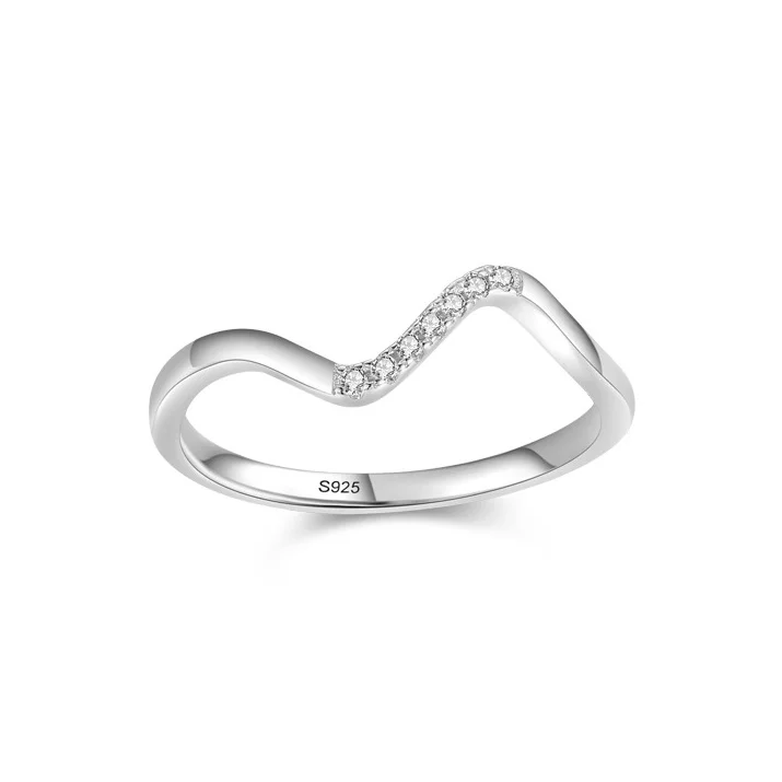 

INS Fashion Hand Jewelry Zircon 925 Sterling Silver Women's Simple Wavy Ring