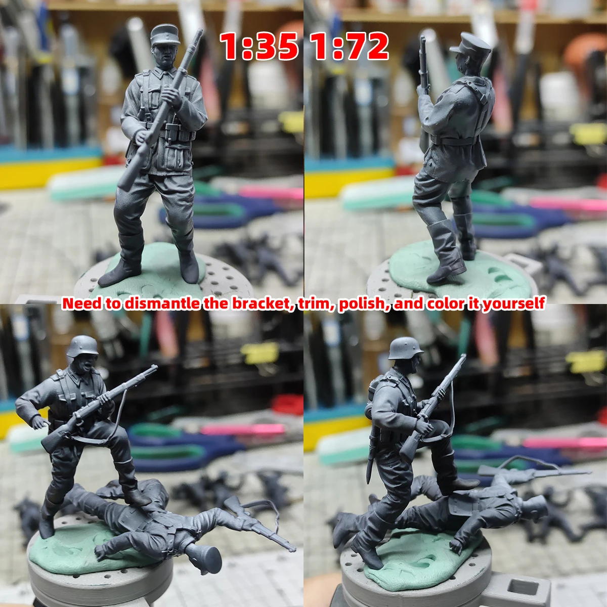 Maßstabsgetreuer Miniaturmodellbausatz: Kampf- und gefallene deutsche Soldaten und Offiziere Figuren Militär 7-teiliges Set 1939–1945 1/35 1/48 1/72 – Detail 3