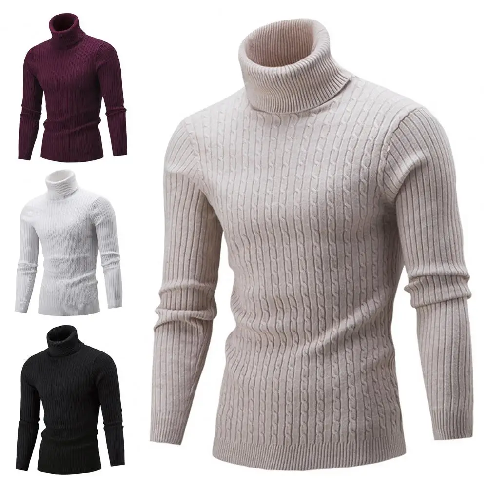 Turtleneck Winter All-match Long Sleeve Men Autumn Sweater Solid Color Pullover Knitted All-matched Twist for