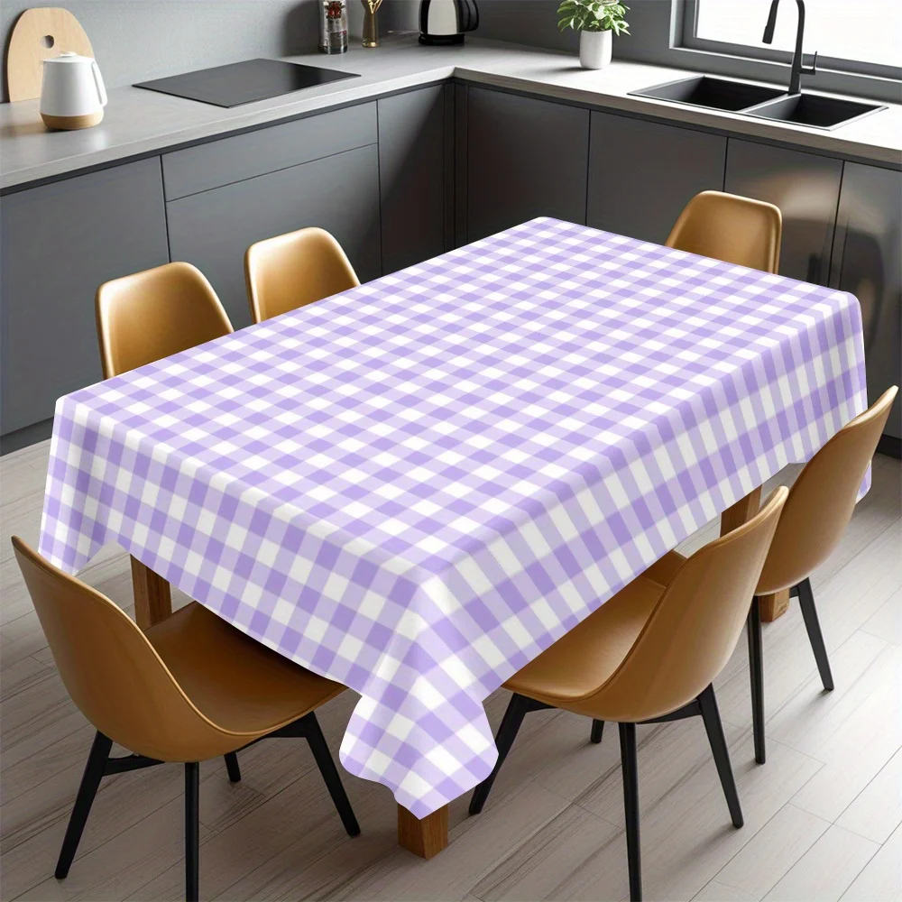 Purple Gingham Tablecloth, Soft Lilac White Check Print Cover, Anti-stain Table Cloth,Decor for Daily Dining & Warm Family Party